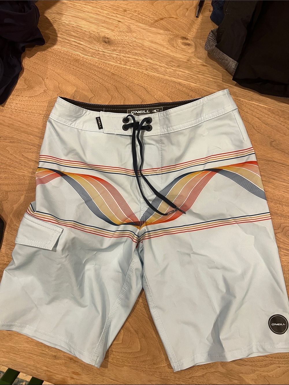 O'Neill Men's Light Blue Boardshorts with Multicolor Wave Stripe